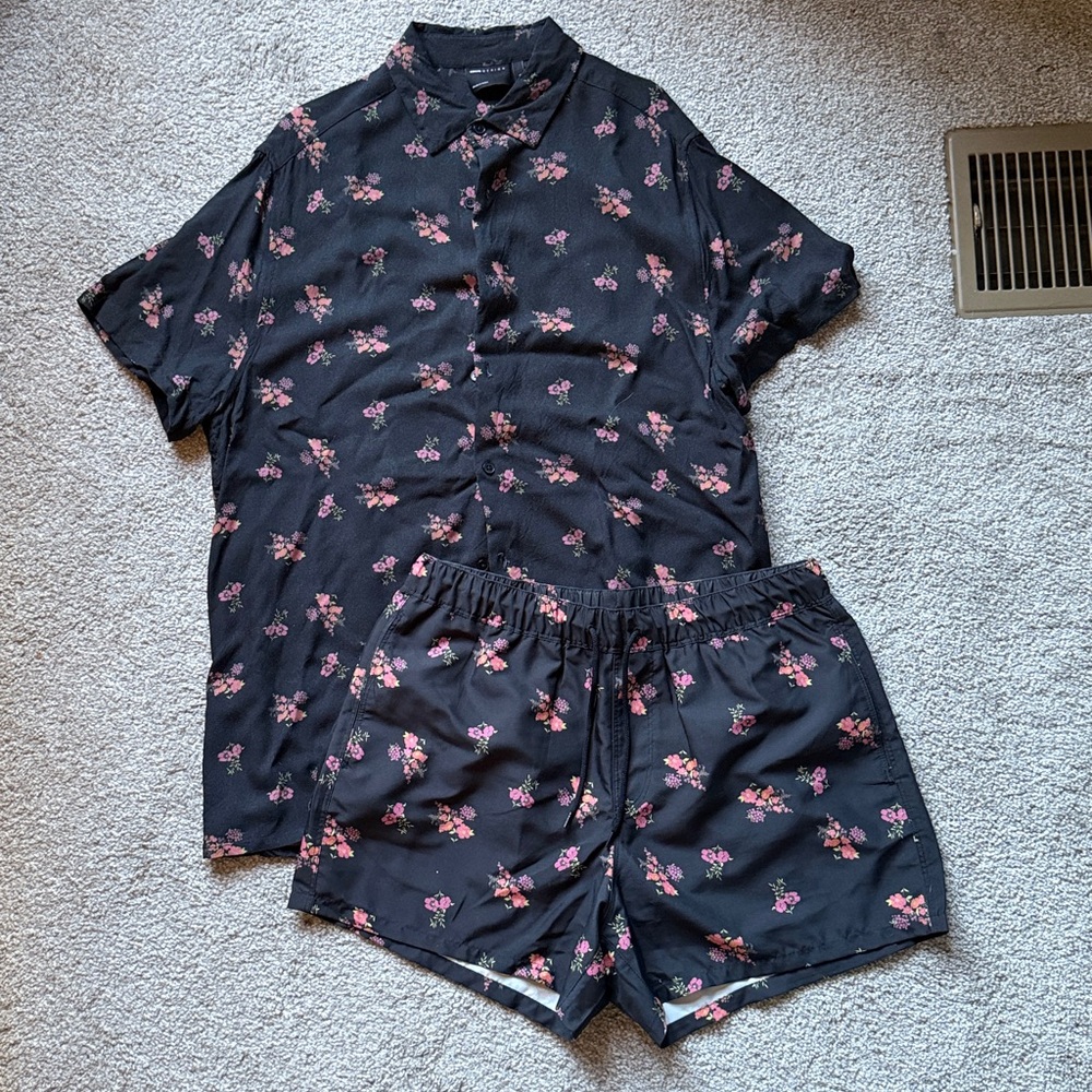 Floral Black Shirt and Swim Shorts Set